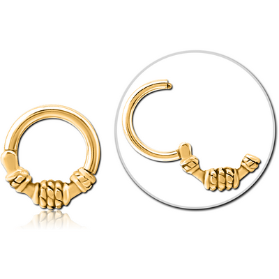 GOLD PVD COATED SURGICAL STEEL HINGED CLICKER - THREE ROPES SMALL