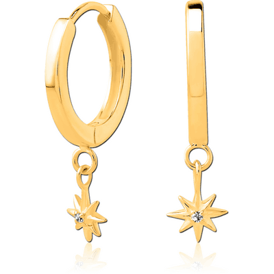 GOLD PVD COATED SURGICAL STEEL JEWELLED MULTI PURPOSE HUGGIE PIERCING