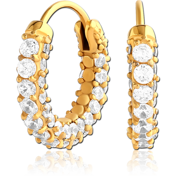GOLD PVD COATED SURGICAL STEEL JEWELLED HUGGIES PAIR