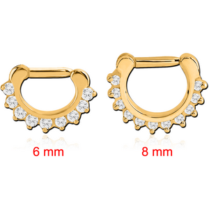 GOLD PVD COATED SURGICAL STEEL ROUND PRONG SET SWAROVSKI CRYSTAL JEWELLED HINGED SEPTUM CLICKER RING