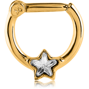 GOLD PVD COATED SURGICAL STEEL STAR JEWELLED HINGED SEPTUM CLICKER