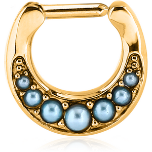 GOLD PVD COATED SURGICAL STEEL ROUND JEWELLED HINGED SEPTUM CLICKER