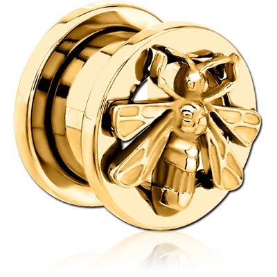 GOLD PVD COATED STAINLESS STEEL THREADED TUNNEL WITH SURGICAL STEEL TOP