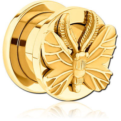 GOLD PVD COATED STAINLESS STEEL THREADED TUNNEL WITH SURGICAL STEEL TOP