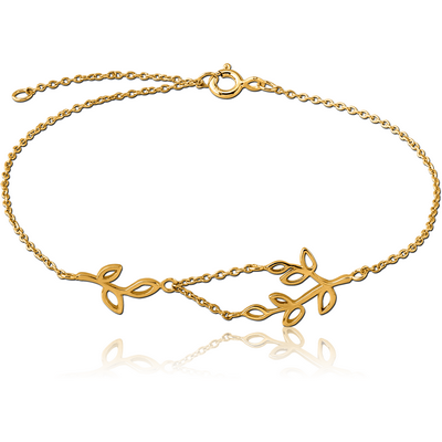 STERLING SILVER 925 GOLD PVD COATED BRACELET - LEAF