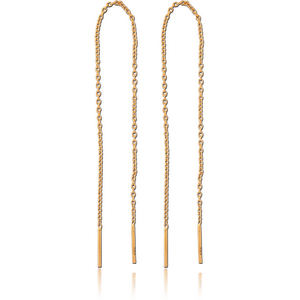 STERLING SILVER 925 GOLD PVD COATED CHAIN EARRINGS PAIR - HANGING BARS