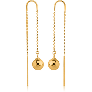 STERLING SILVER 925 GOLD PVD COATED CHAIN EARRINGS PAIR - BALL
