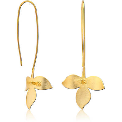 STERLING SILVER 925 GOLD PVD COATED MATT FINISH EARRINGS PAIR - FLOWER