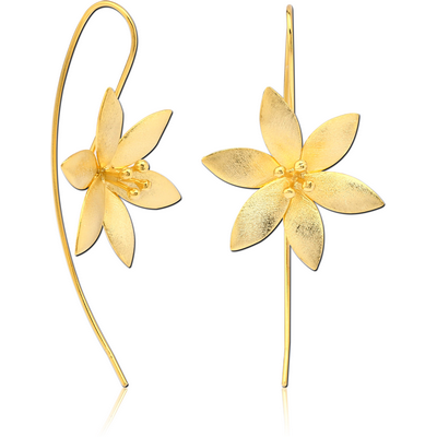 STERLING SILVER 925 GOLD PVD COATED MATT FINISH EARRINGS PAIR - FLOWER