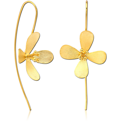 STERLING SILVER 925 GOLD PVD COATED MATT FINISH EARRINGS PAIR - FLOWER
