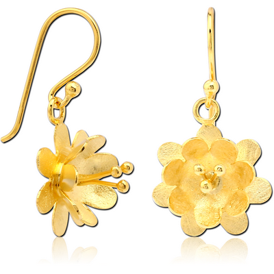 STERLING SILVER 925 GOLD PVD COATED MATT FINISH EARRINGS PAIR - FLOWER