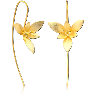 STERLING SILVER 925 GOLD PVD COATED MATT FINISH EARRINGS PAIR - FLOWER