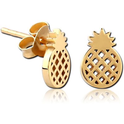 STERLING SILVER 925 GOLD PVD COATED EAR STUDS PAIR - PINEAPPLE
