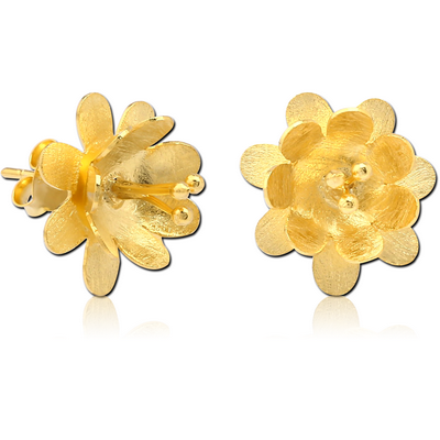 STERLING SILVER 925 GOLD PVD COATED DEAR STUDS PAIR - FLOWER