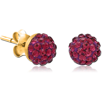 STERLING SILVER 925 GOLD PVD COATED CRYSTALINE EAR STUDS PAIR