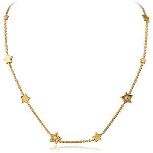 STERLING SILVER 925 GOLD PVD COATED JEWELLED NECKLACE WITH PENDANT - STARS