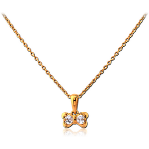 STERLING SILVER 925 GOLD PVD COATED JEWELLED NECKLACE WITH PENDANT - BOW TIE