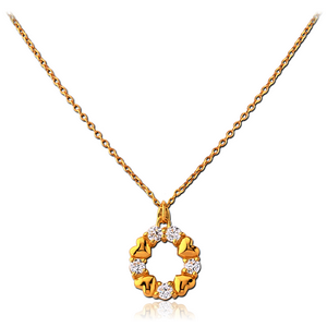 STERLING SILVER 925 GOLD PVD COATED JEWELLED NECKLACE WITH PENDANT - CIRCLE FROM HEARTS