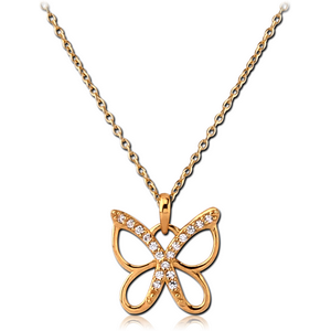 STERLING SILVER 925 GOLD PVD COTED JEWELLED NECKLACE WITH PENDANT - BUTTERFLY