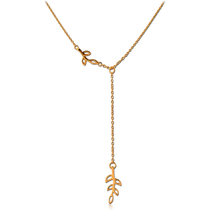 STERLING SILVER 925 GOLD PVD COATED NECKLACE WITH PENDANT - LEAF