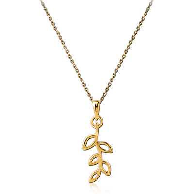 STERLING SILVER 925 GOLD PVD COATED NECKLACE WITH PENDANT - LEAF