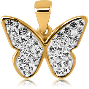 STERLING SILVER 925 GOLD PVD COATED JEWELLED CRYSTALINE PENDANT - BUTTERFLY