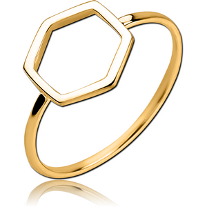 STERLING SILVER 925 GOLD PVD COATED RING - HEXAGON