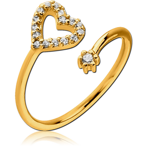 STERLING SILVER 925 GOLD PVD COATED JEWELLED RING - HEART AND CIRCLE