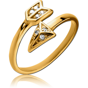 STERLING SILVER 925 GOLD PVD COATED JEWELLED OPEN RING - ARROW