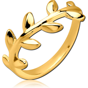 STERLING SILVER 925 GOLD PVD COATED RING - LEAF