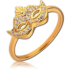 STERLING SILVER 925 GOLD PVD COATED JEWELLED RING - MASK