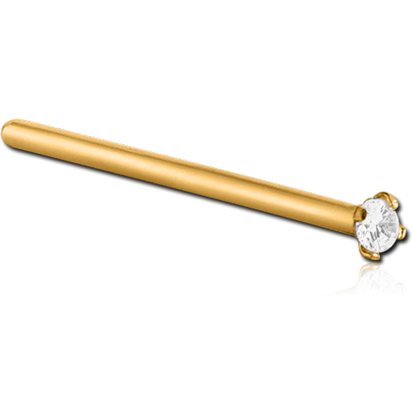 GOLD PVD COTED TITANIUM STRAIGHT PRONG SET 2MM JEWELLED NOSE STUD 15MM