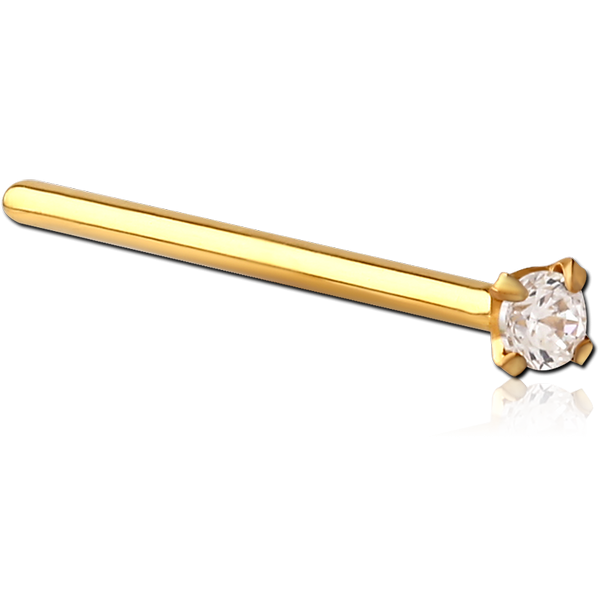GOLD PVD COTED TITANIUM STRAIGHT PRONG SET 2MM JEWELLED LARGE NOSE STUD 19MM