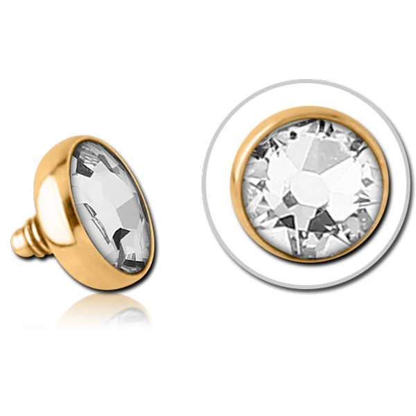 GOLD PVD COATED TITANIUM PREMIUM CRYSTAL JEWELLED DISC FOR 1.2MM INTERNALLY THREADED PINS