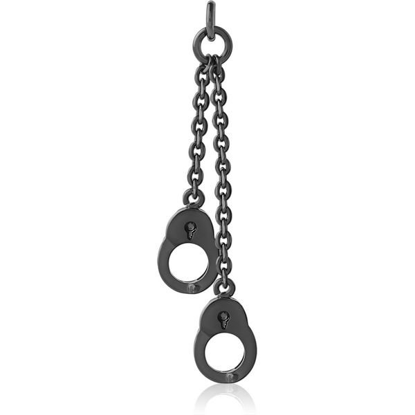 HEMETITE PVD COATED BRASS CHARM - DANGLING HANDCUFFS
