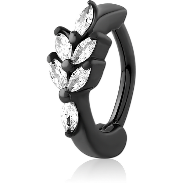 HEMETITE PVD COATED SURGICAL STEEL JEWELLED BELLY CLICKER - MARQUISE