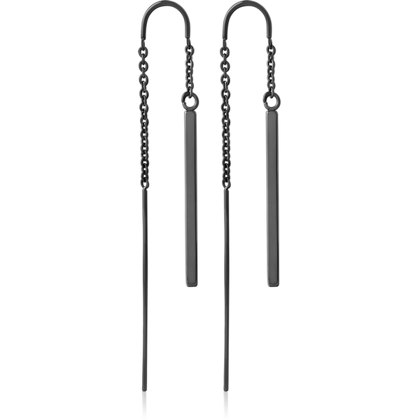HEMETITE PVD COATED SURGICAL STEEL CHAIN EARRINGS PAIR - HANGING BARS