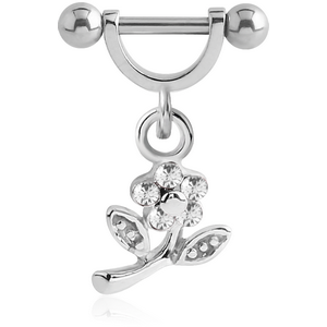 SURGICAL STEEL HELIX SHIELD WITH RHODIUM PLATED JEWELLED FLOWER CHARM
