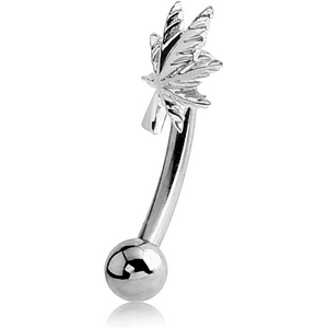 STERLING SILVER 925 HINGE CURVED MICRO BARBELL - POT LEAF