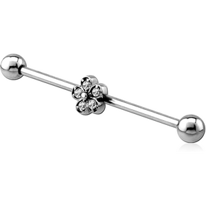 SURGICAL STEEL INDUSTRIAL BARBELL WITH ADJUSTABLE SLIDING CHARM- FLOWER