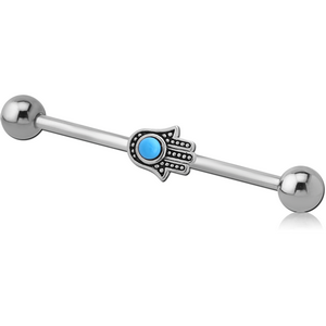 SURGICAL STEEL INDUSTRIAL BARBELL ADJUSTABLE SLIDING CHARM - HAMSA