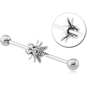SURGICAL STEEL INDUSTRIAL BARBELL WITH ADJUSTABLE SLIDING CHARM