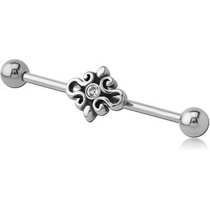 SURGICAL STEEL INDUSTRIAL BARBELL WITH ADJUSTABLE SLIDING CHARM