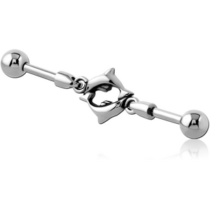 SURGICAL STEEL INDUSTRIAL BARBELL CHARM - DOLPHIN