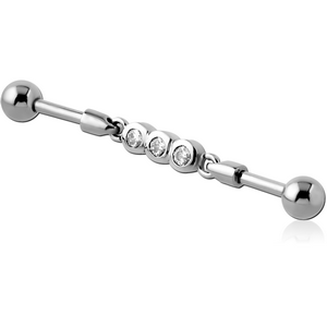 SURGICAL STEEL INDUSTRIAL BARBELL JEWELLED CHARM - THREE CIRCLES