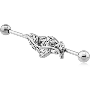 SURGICAL STEEL INDUSTRIAL BARBELL WITH JEWELLED LEAF