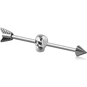 SURGICAL STEEL INDUSTRIAL BARBELL - ARROW WITH SKULL