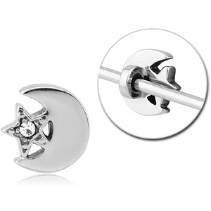 SURGICAL STEEL ADJUSTABLE SLIDING CHARM FOR INDUSTRIAL BARBELL - MOON AND STAR