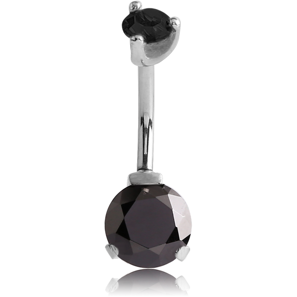 SURGICAL STEEL INTERNALLY THREADED ROUND PRONG SET DOUBLE JEWELLED NAVEL BANANA