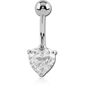 SURGICAL STEEL INTERNALLY THREADED PRONG SET HEART JEWELLED NAVEL BANANA